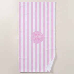 Modern Pastel Pink Monogrammed Feminine Striped Beach Towel