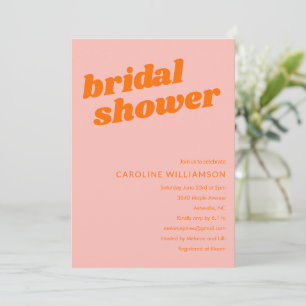 Modern Pastel Pink Orange Retro Bridal Shower Invitation