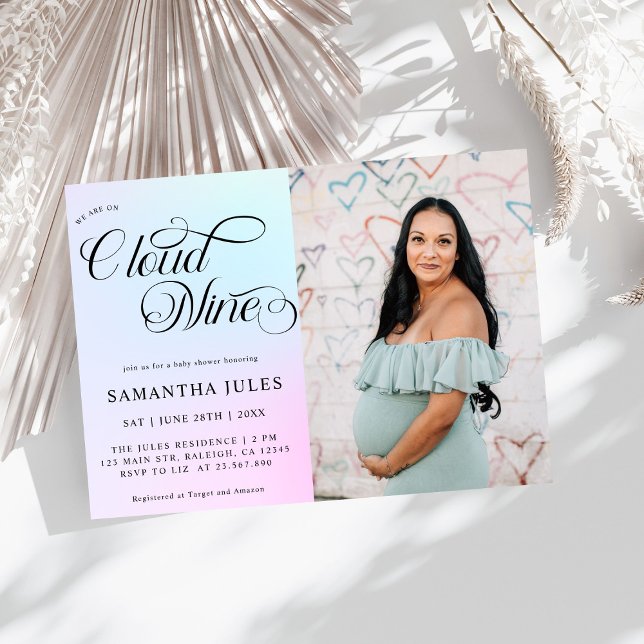 Modern Pastel Pink Photo Cloud Nine Baby Shower Invitation (Creator Uploaded)