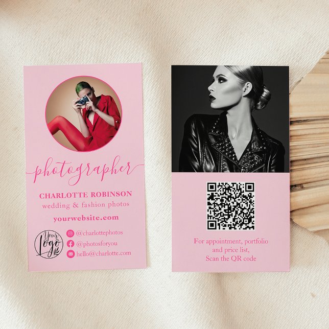 Modern pastel pink photo qr code logo photographer business card (Modern pastel pink photo qr code logo photographer business card)