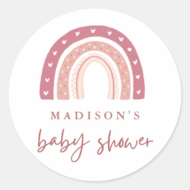 Modern Pastel Pink Rainbow Baby Shower Classic Rou Classic Round Sticker (Front)