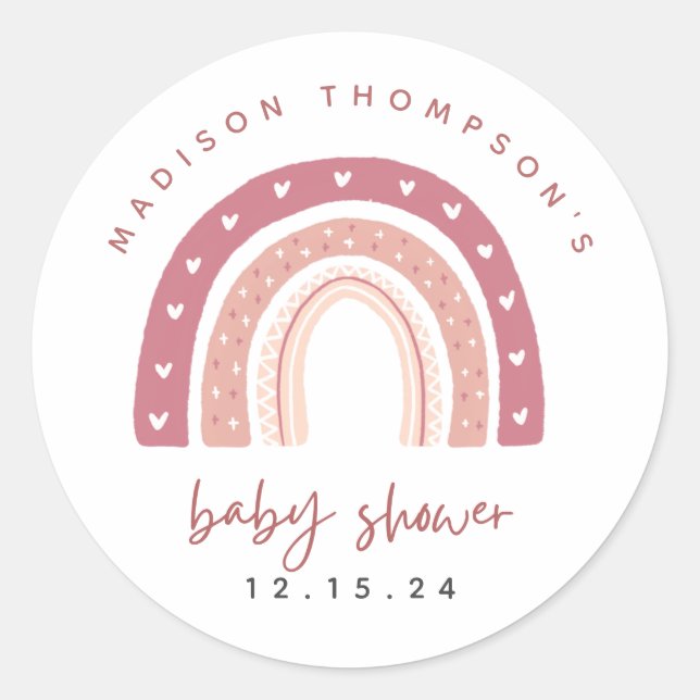 Modern Pastel Pink Rainbow Baby Shower Classic Round Sticker (Front)