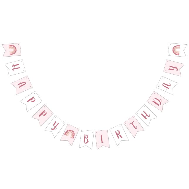 Modern Pastel Pink Rainbow Happy Birthday Bunting (All)