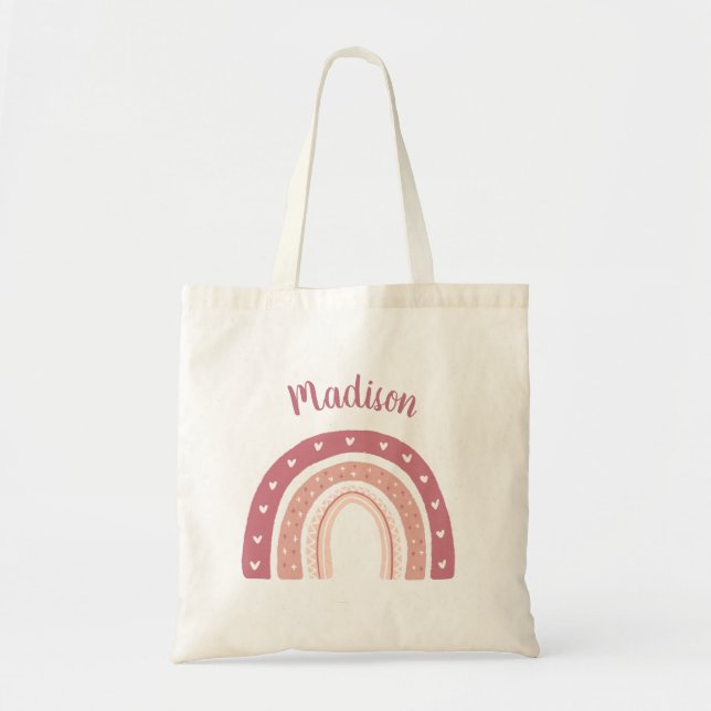 Modern Pastel Pink Rainbow Personalised Tote Bag (Front)