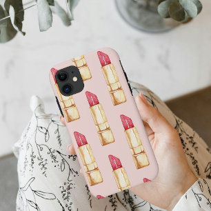 Modern Pastel Pink & Red Lipstick Pattern Girly iPhone 11 Case