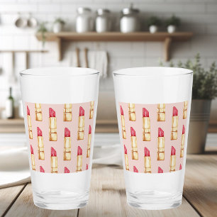 Modern Pastel Pink & Red Lipstick Pattern Girly Glass