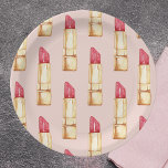 Modern Pastel Pink & Red Lipstick Pattern Girly Paper Plate<br><div class="desc">Modern Pastel Pink & Red Lipstick Pattern Girly</div>