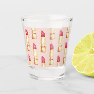 Modern Pastel Pink & Red Lipstick Pattern Girly Shot Glass