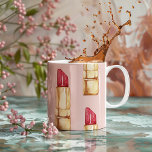 Modern Pastel Pink & Red Lipstick Pattern Girly Two-Tone Coffee Mug<br><div class="desc">Modern Pastel Pink & Red Lipstick Pattern Girly</div>