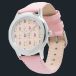 Modern Pastel Pink & Red Lipstick Pattern Girly Watch<br><div class="desc">Modern Pastel Pink & Red Lipstick Pattern Girly</div>