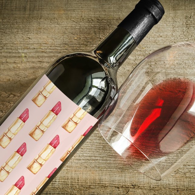 Modern Pastel Pink & Red Lipstick Pattern Girly Wine Label (Creator Uploaded)