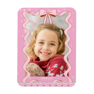 Modern Pastel Pink Ribbon Custom Photo Magnet