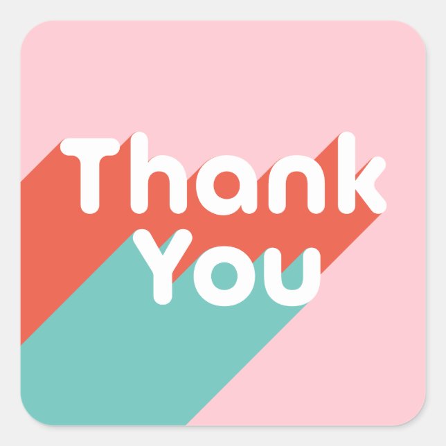 Modern pastel pink teal retro thank you typography square sticker (Front)