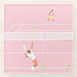 Modern Pastel Pink Tennis Match Glass Coaster