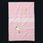 Modern Pastel Pink Tennis Match Tea Towel<br><div class="desc">Modern pink tennis match illustration on pink tennis court.</div>