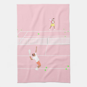 Modern Pastel Pink Tennis Match Tea Towel