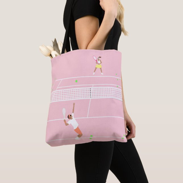 Modern Pastel Pink Tennis Match Tote Bag (Close Up)
