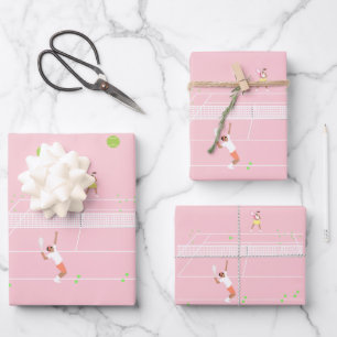 Modern Pastel Pink Tennis Match Wrapping Paper Sheet