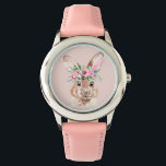 Modern Pastel Pink Watercolor Bunny With Flowers  Watch<br><div class="desc">Modern Pastel Pink Watercolor Bunny With Flowers</div>