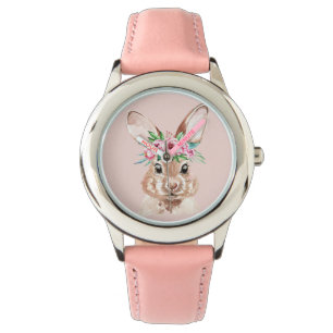 Modern Pastel Pink Watercolor Bunny With Flowers Watch