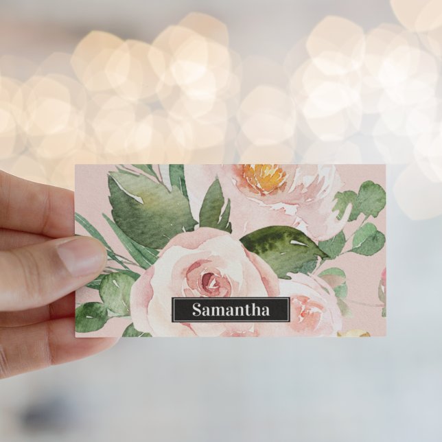 Modern Pastel Pink Watercolor Flowers & Name Business Card (Creator Uploaded)