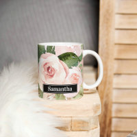 Modern Pastel Pink Watercolor Flowers & Name