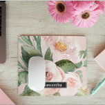 Modern Pastel Pink Watercolor Flowers & Name Mouse Mat<br><div class="desc">Modern Pastel Pink Watercolor Flowers & Name</div>