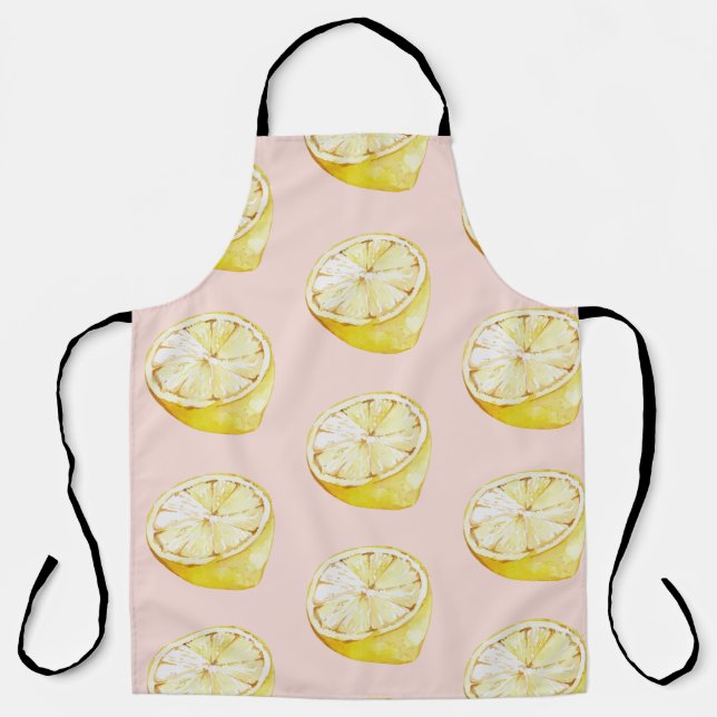 Modern Pastel Pink &  Yellow Lemons Pattern Apron (Front)