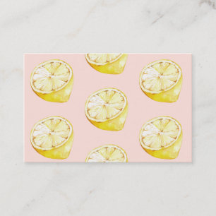 Modern Pastel Pink &  Yellow Lemons Pattern Business Card