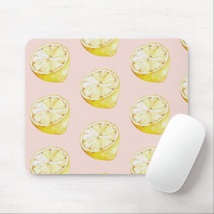 Modern Pastel Pink &  Yellow Lemons Pattern Mouse Mat