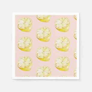 Modern Pastel Pink & Yellow Lemons Pattern Napkin