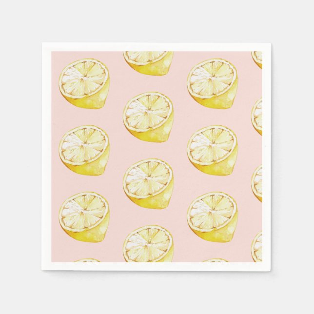 Modern Pastel Pink &  Yellow Lemons Pattern Napkin (Front)