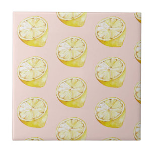 Modern Pastel Pink &  Yellow Lemons Pattern Tile