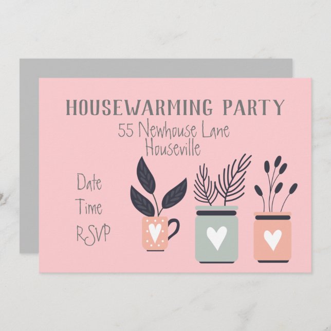 Modern pastel pot plants housewarming Party Invitation (Front/Back)