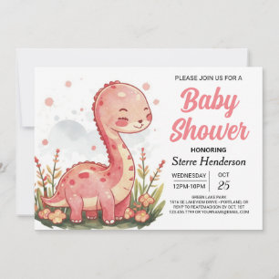 Modern Pastel Printable Dinosaur Girl Baby Shower Invitation