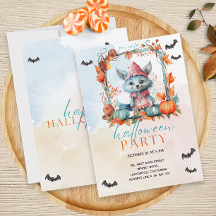 Modern Pastel Pumpkin Patch Fox Halloween Party Invitation
