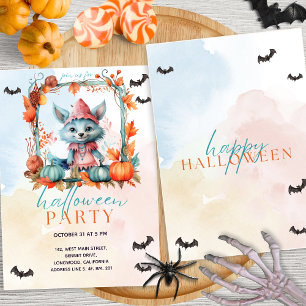 Modern Pastel Pumpkin Patch Fox Halloween Party Invitation