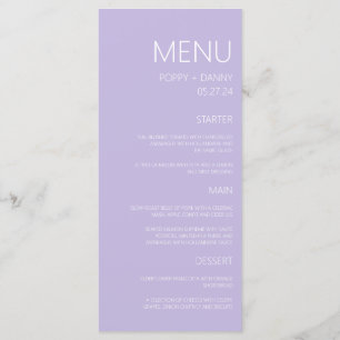 Modern Pastel Purple Wedding Dinner Menu