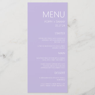 Modern Pastel Purple Wedding Dinner Menu