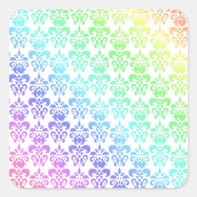 Modern pastel rainbow damask square sticker (Front)