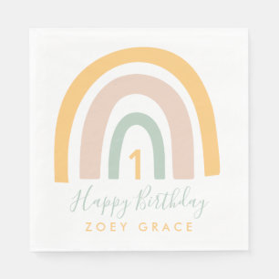 Modern Pastel Rainbow Girl's Birthday Napkin