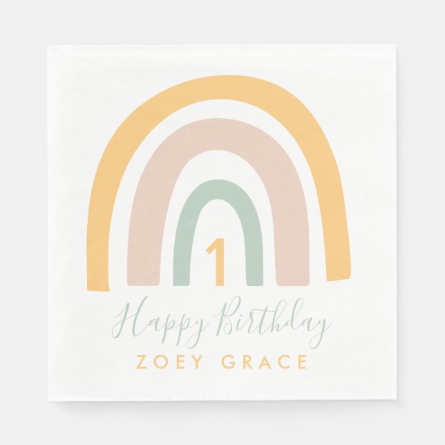 Modern Pastel Rainbow Girl's Birthday Napkin (Front)