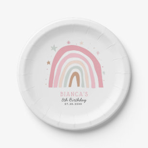 Modern Pastel Rainbow Girls Birthday Party Paper Plate