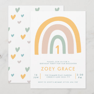 Modern Pastel Rainbow Girl's First Birthday Invitation
