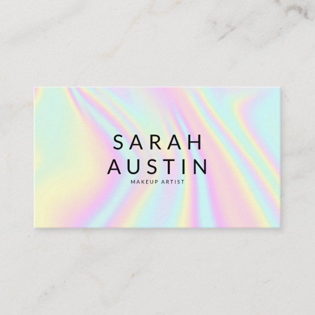 Modern Pastel Rainbow Holographic Business Card (Front)
