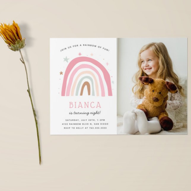 Modern Pastel Rainbow Kids Birthday Party Photo Invitation (Creator Uploaded)