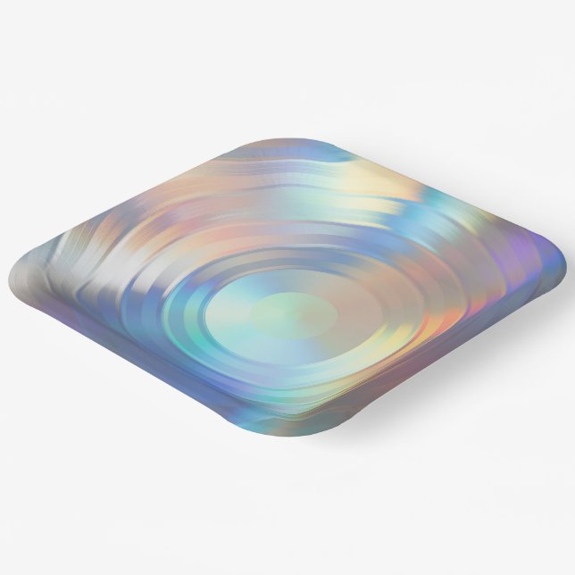  Modern Pastel Rainbow Mermaid Unicorn Holographic Paper Plate (Angled)