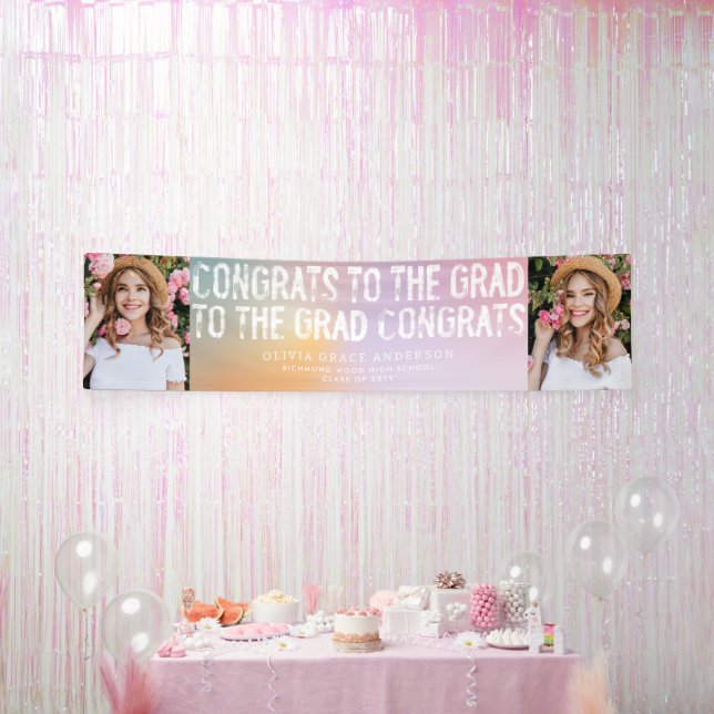 Modern pastel rainbow multi photo graduation party banner (Party)