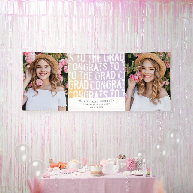 Modern pastel rainbow multi photo graduation party banner (Party)