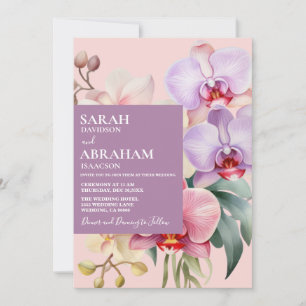 Modern Pastel Rainbow Orchids Wedding Invitation